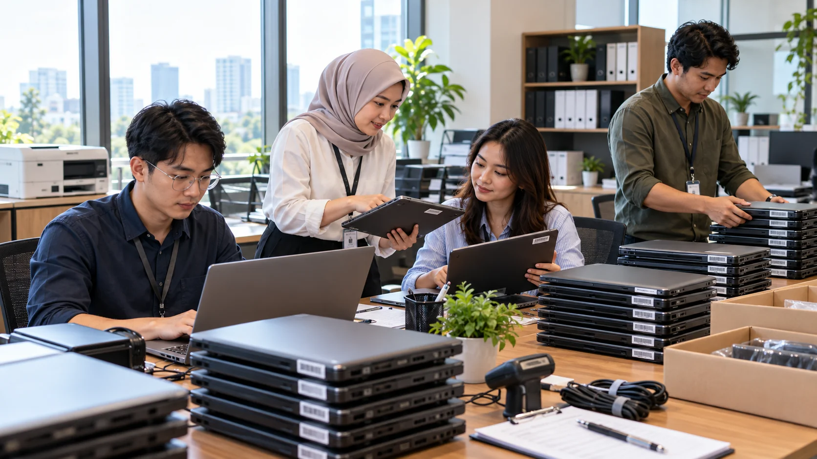 Tumpukan laptop operasional yang siap dievaluasi